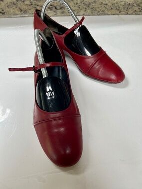 red leather shoes
